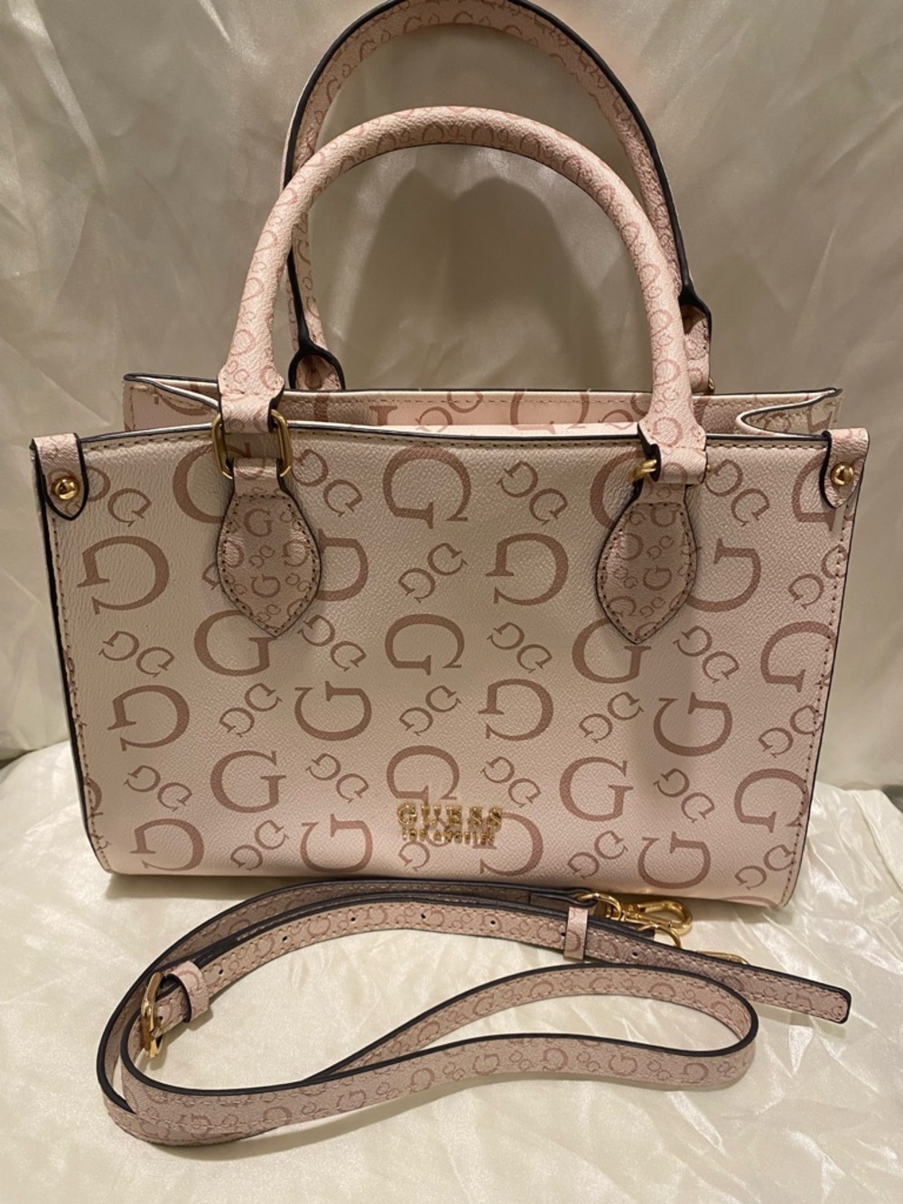 GUESS Blush Pink Signature Logo Satchel with Gold Hardware